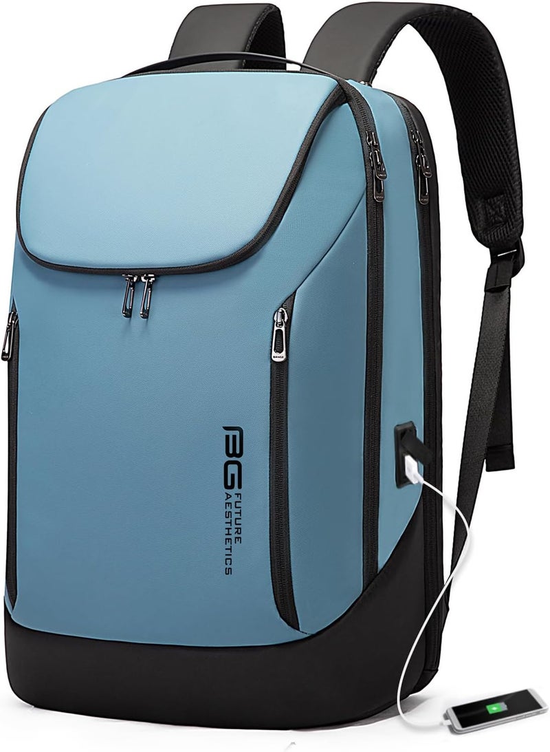 BANGE Business Smart Backpack Waterproof fit 15.6 Inch Laptop Backpack with USB Charging Port,Travel Durable Backpack (Light Blue(three Pocket), Medium) - Image 1